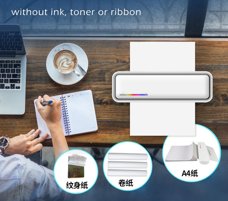 Portable A4 Thermal Paper Printer - Compact, Wireless, and Inkless Printing Solution