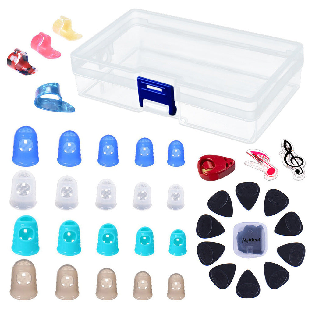 Comprehensive Guitar Accessories Kit for Beginners: Silicone Finger Protectors, Guitar Picks, Thumb & Finger Picks, Pick Holder, Music Page Clips & Storage Box