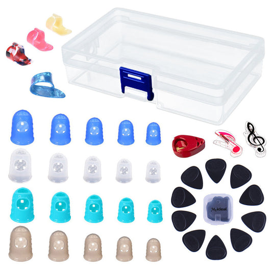 Comprehensive Guitar Accessories Kit for Beginners: Silicone Finger Protectors, Guitar Picks, Thumb & Finger Picks, Pick Holder, Music Page Clips & Storage Box