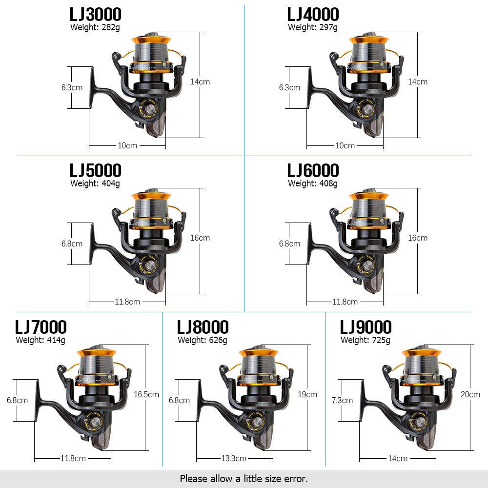 LJ9000 High-Speed Metal Spinning Reel, 13-Bearing Interchangeable Sea Fishing Wheel, 4.11:1 Gear Ratio