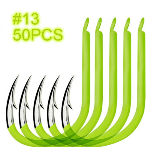 50pcs Carbon Steel Glow-in-the-Dark Fluorescent Fishing Hooks
