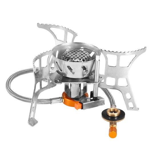 Foldable Windproof Camping Gas Stove with Split Burner & Adapter