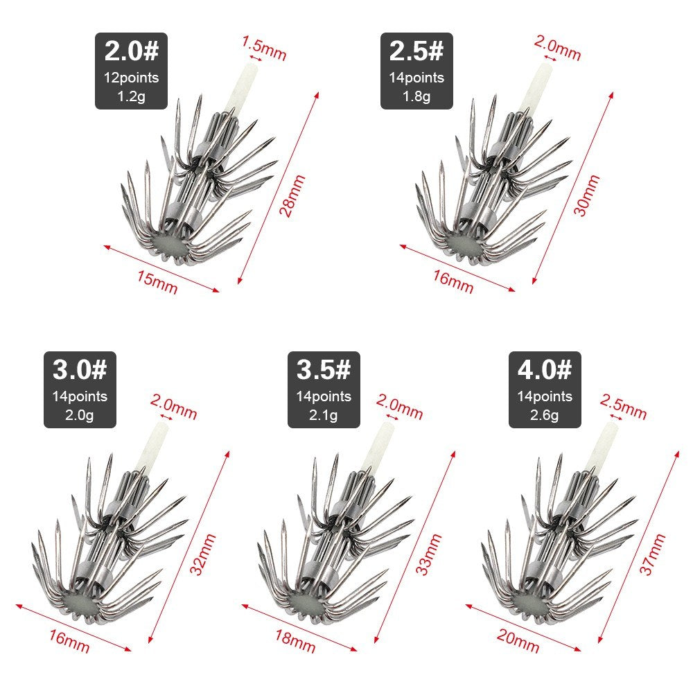 20PCS Luminous Squid Jig Hooks #2.0 - #4.0 Wood Shrimp Umbrella Hooks