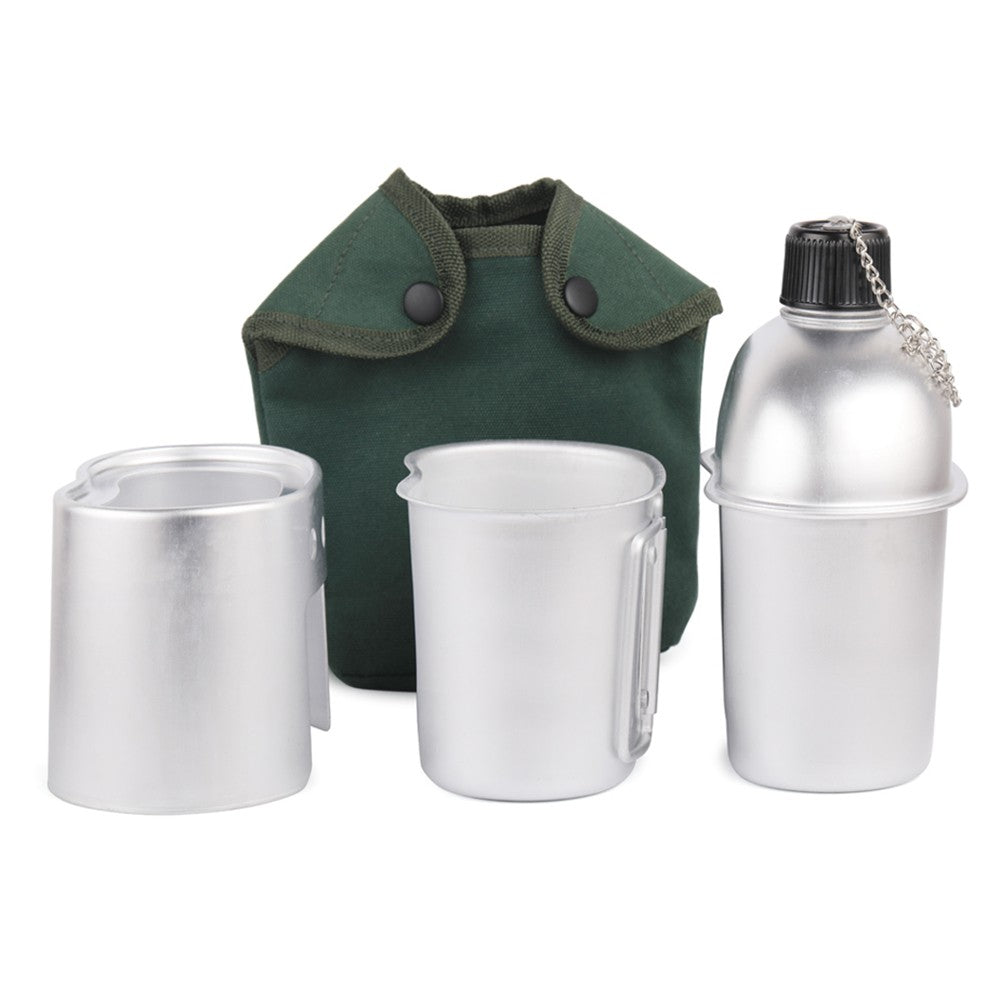 3-Piece Camping Cookware Set: Aluminum Canteen Cup, Wood Stove, and Cover Bag for Hiking & Backpacking