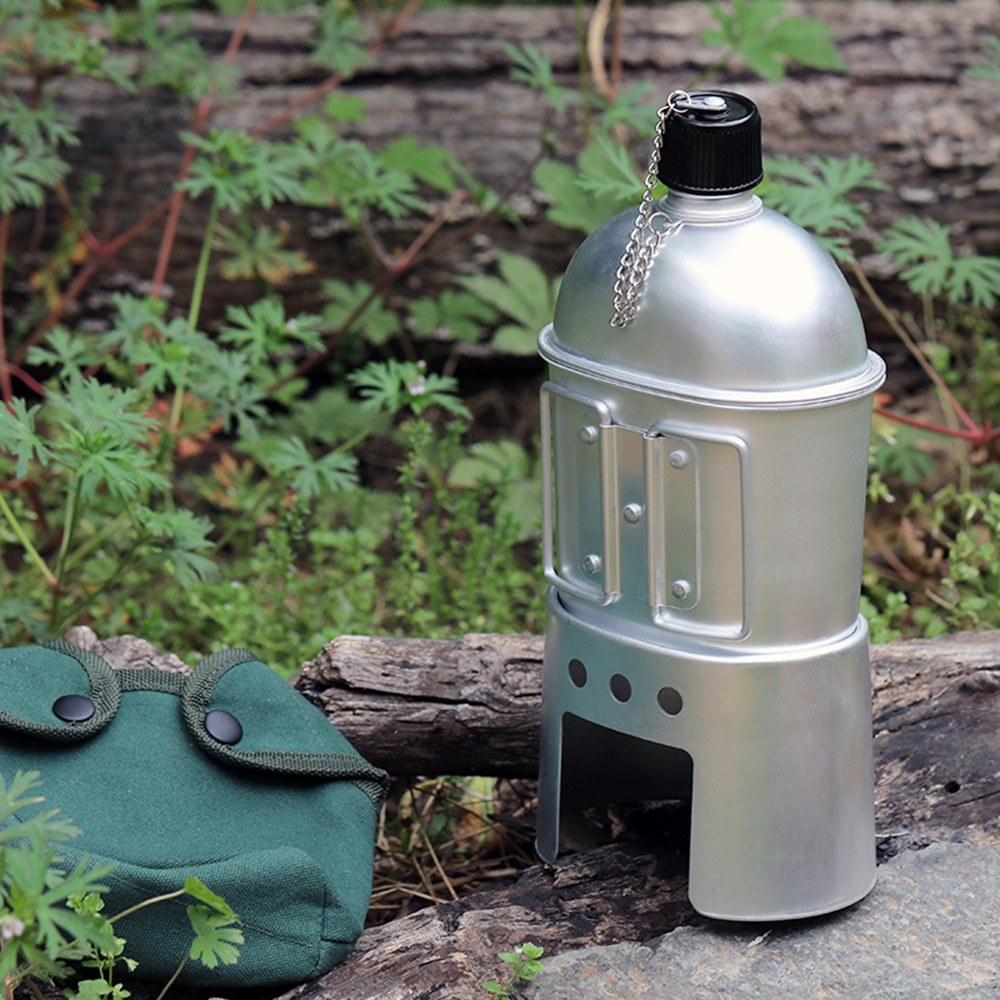 3-Piece Camping Cookware Set: Aluminum Canteen Cup, Wood Stove, and Cover Bag for Hiking & Backpacking