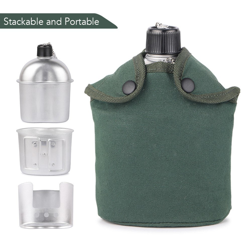 3-Piece Camping Cookware Set: Aluminum Canteen Cup, Wood Stove, and Cover Bag for Hiking & Backpacking