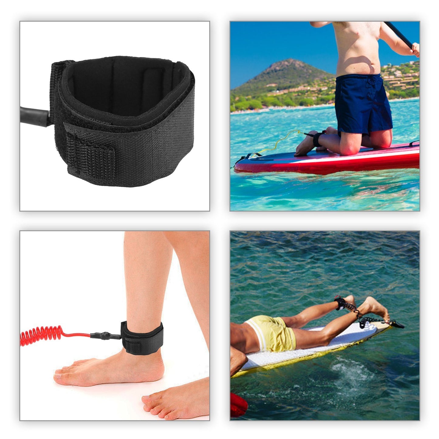 4ft Coiled Ankle Leash - Elastic SUP Paddleboard Leg Rope