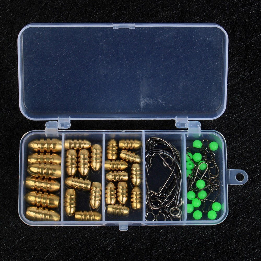 64pcs Fishing Accessories Set: Bullet Weights, Sinkers, Hooks, Split Rings, Connectors with Tackle Box