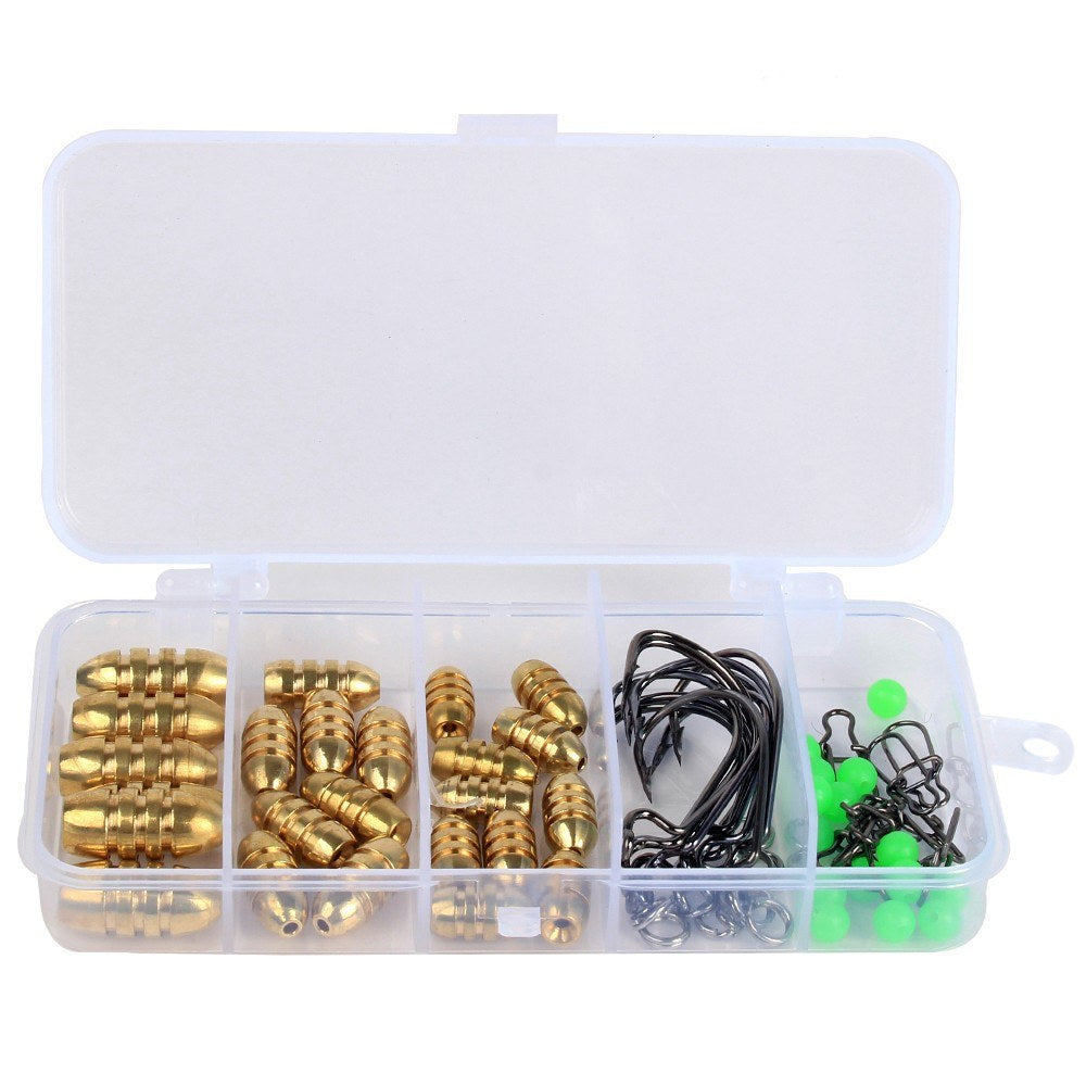 64pcs Fishing Accessories Set: Bullet Weights, Sinkers, Hooks, Split Rings, Connectors with Tackle Box