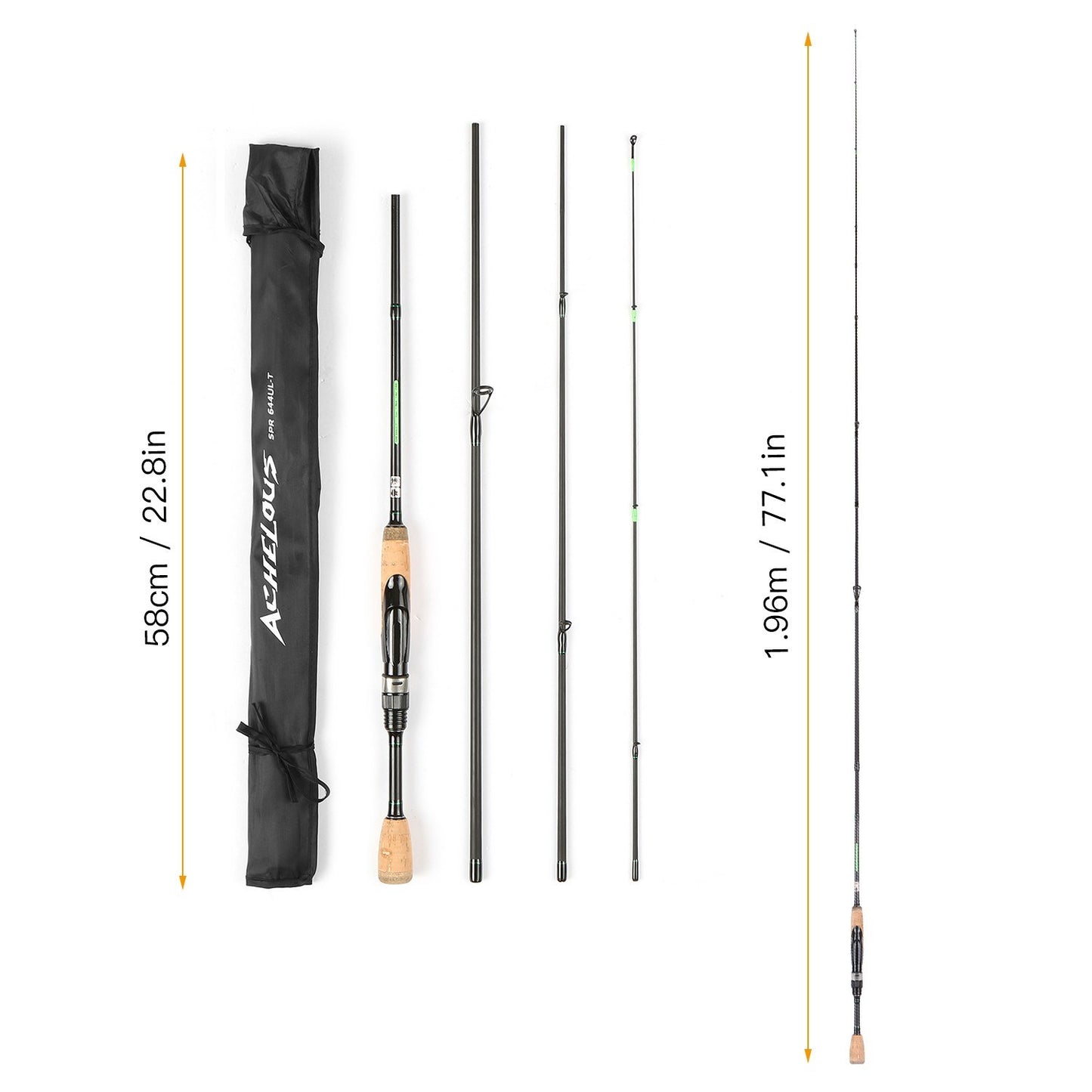 Lightweight 6.8FT Carbon Fiber Portable Travel Spinning Fishing Rod, 4-Piece Fishing Pole