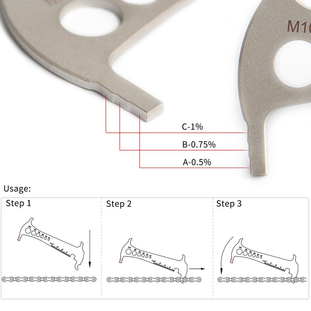 3-in-1 Bike Chain Wear Indicator, Chain Hook & Bolt Measurement Tool