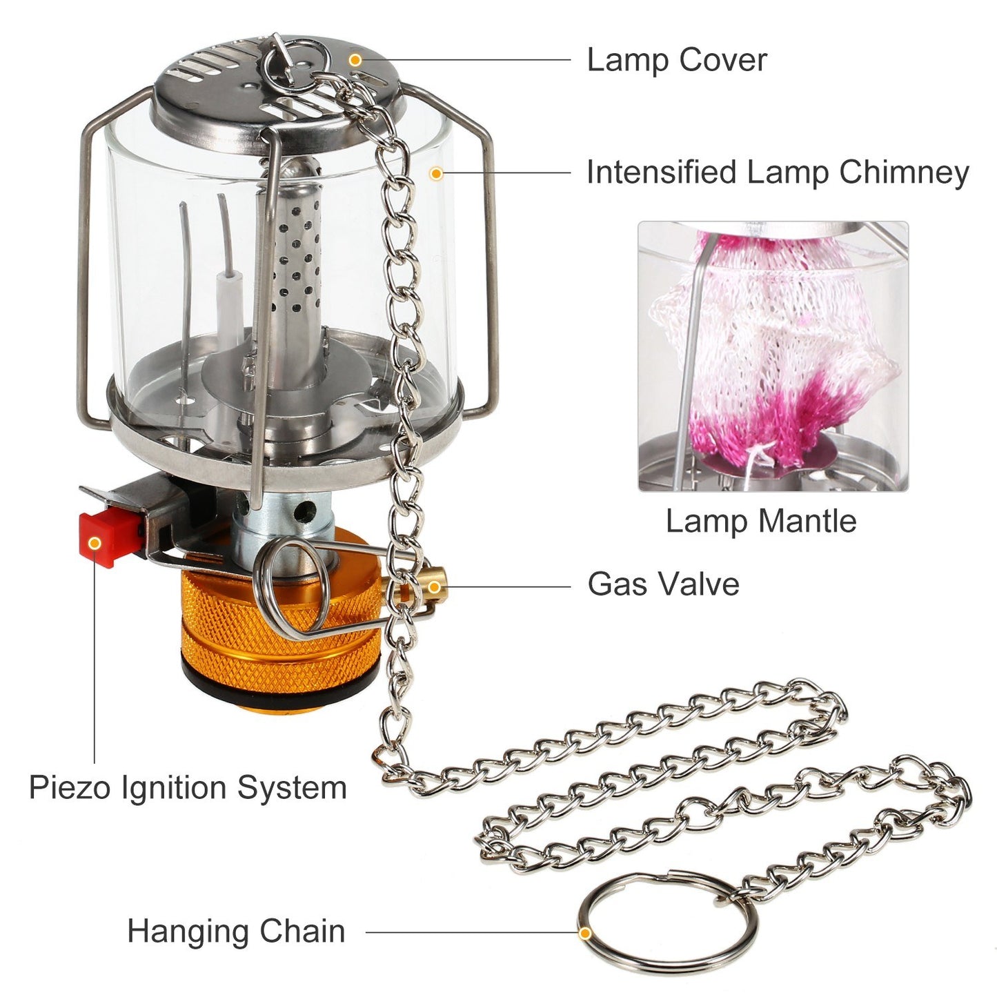 Portable Mini Camping Gas Lantern with Piezo Ignition for Outdoor Use