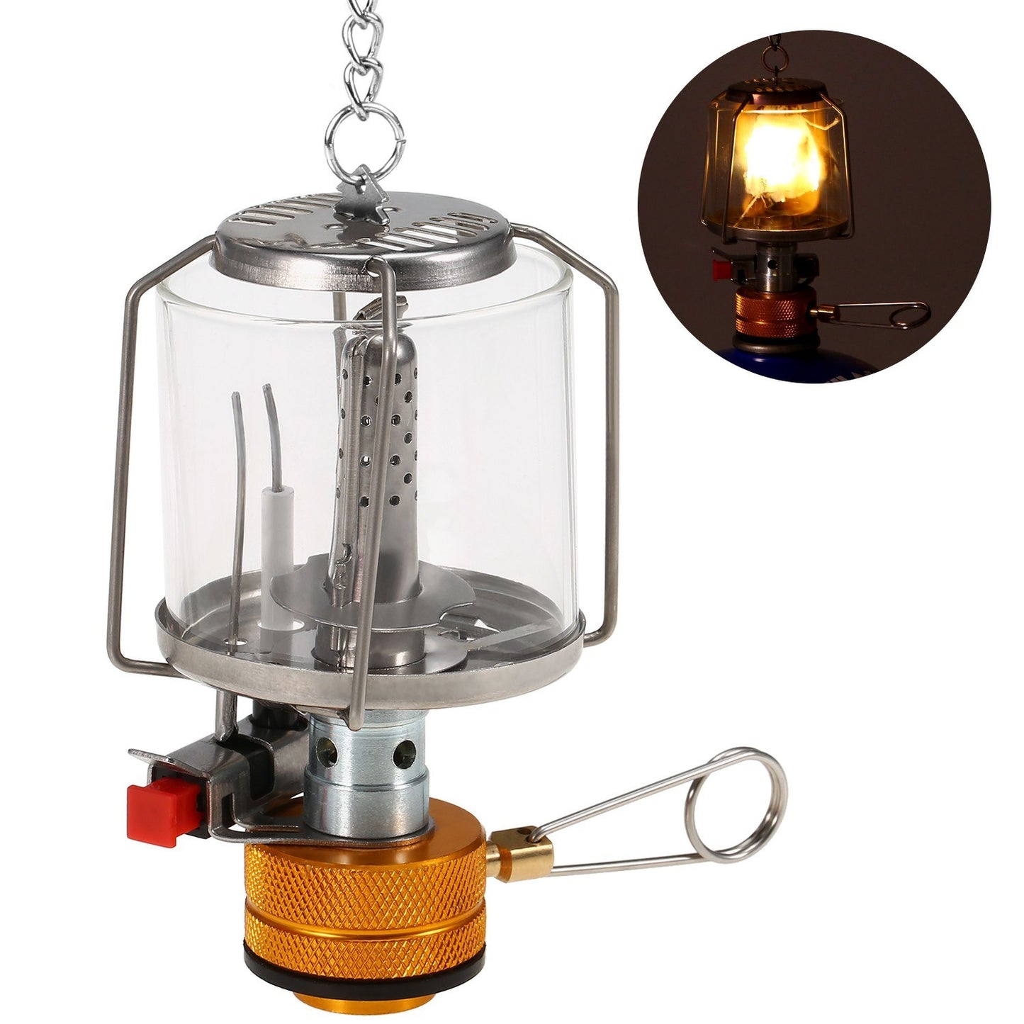 Portable Mini Camping Gas Lantern with Piezo Ignition for Outdoor Use