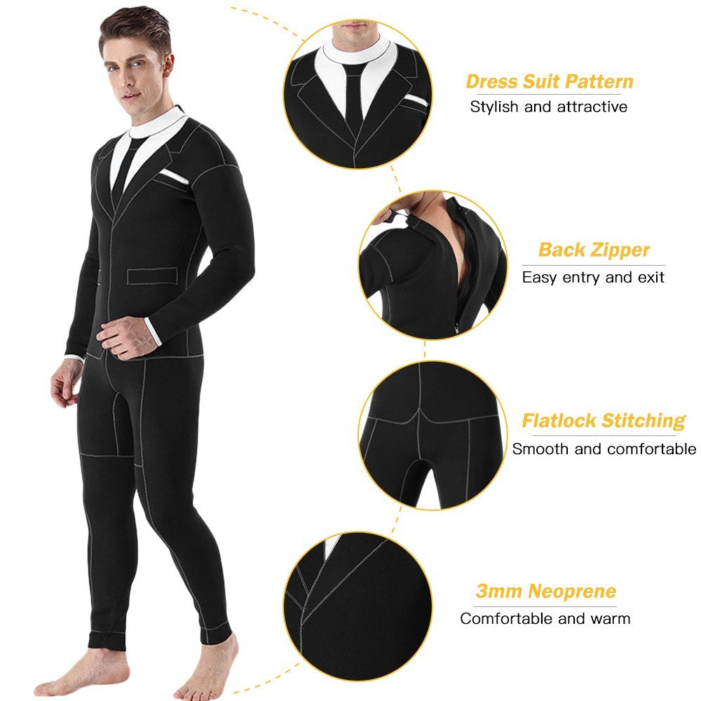 Mens 3mm Neoprene Wetsuit for Surfing, Swimming, and Diving