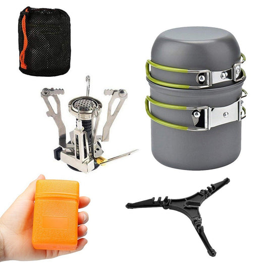 Portable Camping Cookware Set: 3000W Stove, Pots, Pans & Tank Bracket for Outdoor Adventures