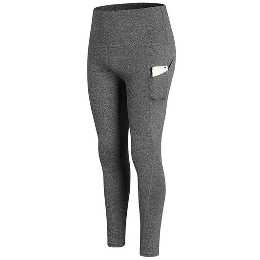 Dark Blue High Waist Yoga Leggings with Pocket for Women - Quick-Dry Workout Pants, Size L
