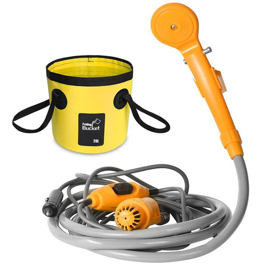 12V Portable Electric Camping Shower Kit with Foldable Bucket