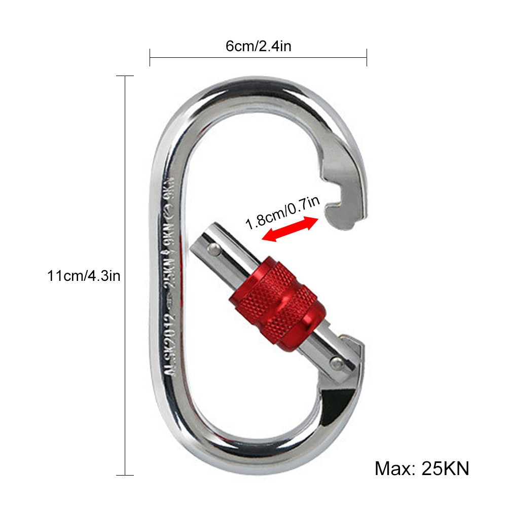 25KN Heavy Duty O-Shape Steel Climbing Carabiner - Professional Screw Lock Clip for Rappelling, Canyoning, and Hammock Gear