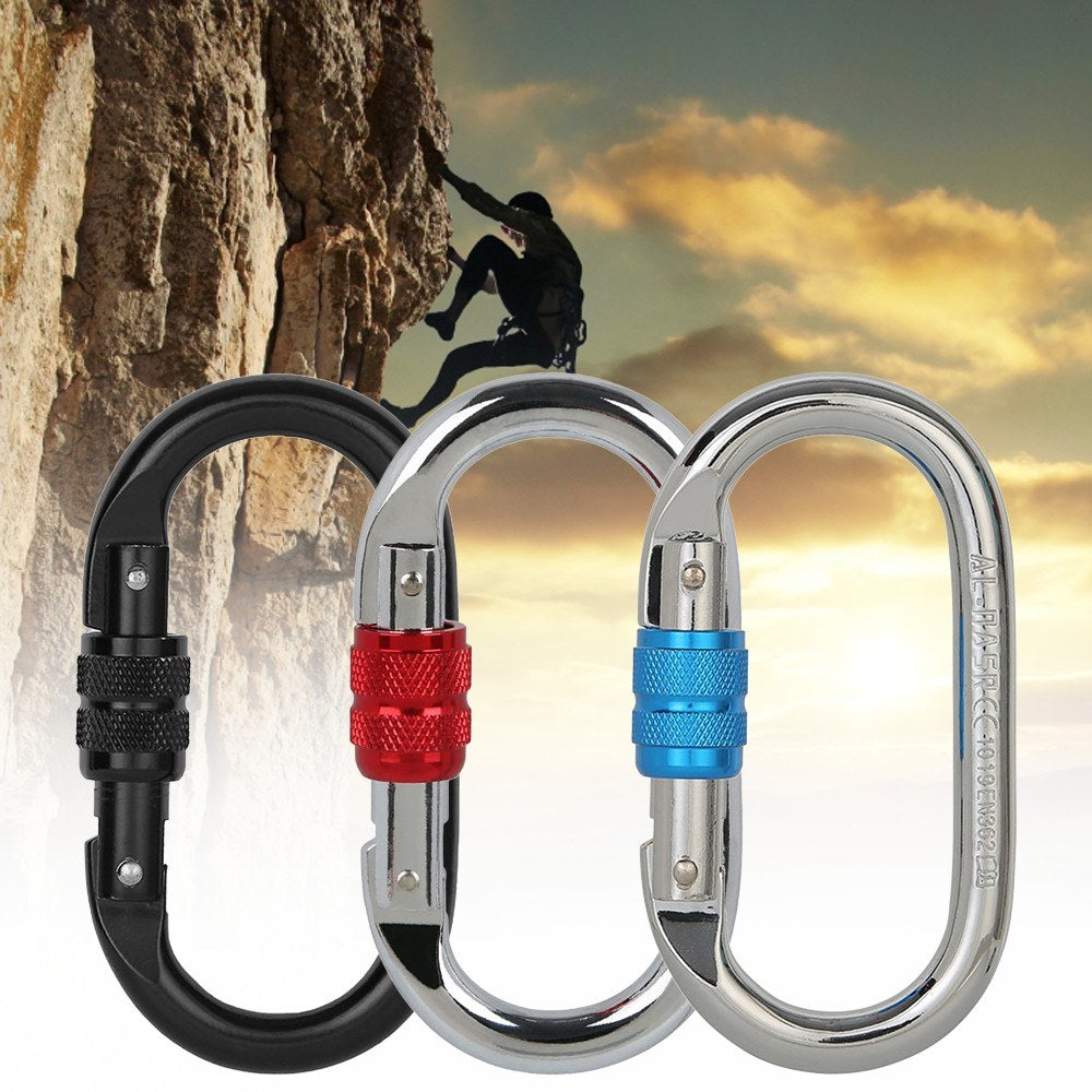 25KN Heavy Duty O-Shape Steel Climbing Carabiner - Professional Screw Lock Clip for Rappelling, Canyoning, and Hammock Gear