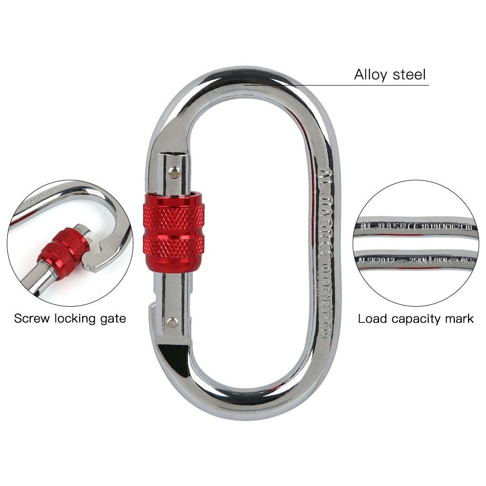 25KN Heavy Duty O-Shape Steel Climbing Carabiner - Professional Screw Lock Clip for Rappelling, Canyoning, and Hammock Gear