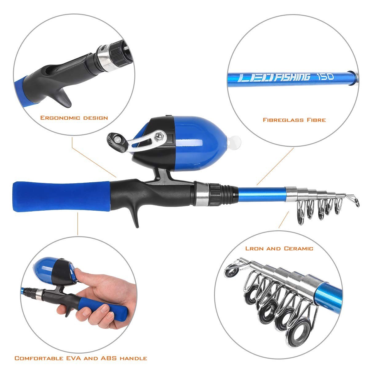 1.5m Telescopic Kids Fishing Rod & Reel Combo Kit with Lures, Hooks, Swivels & Storage Bag