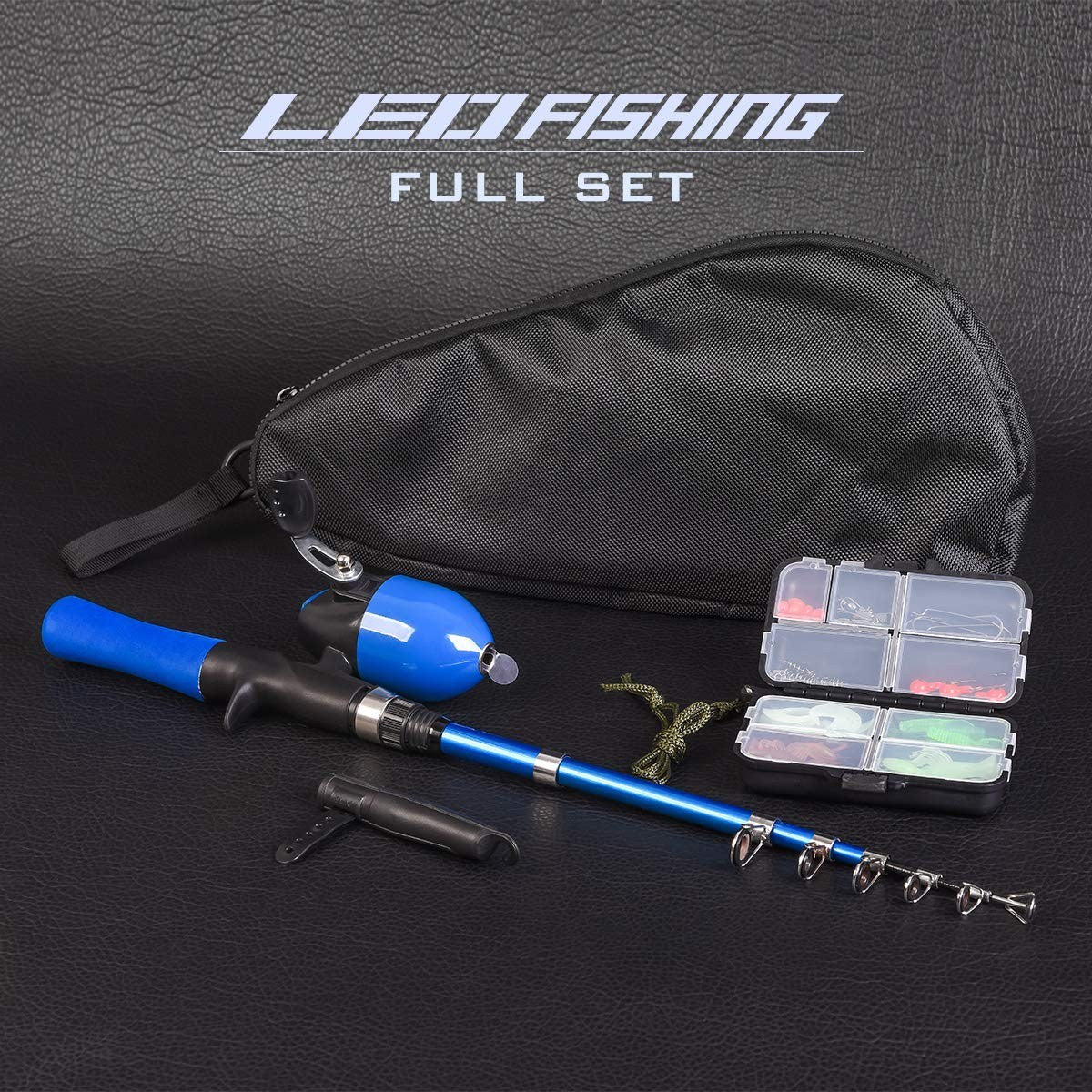 1.5m Telescopic Kids Fishing Rod & Reel Combo Kit with Lures, Hooks, Swivels & Storage Bag