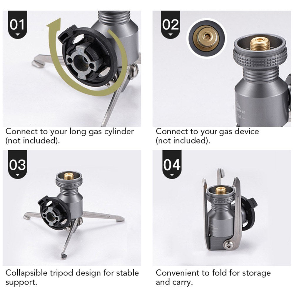 Collapsible Tripod Butane Gas Canister Adapter & Lamp Stand Connector