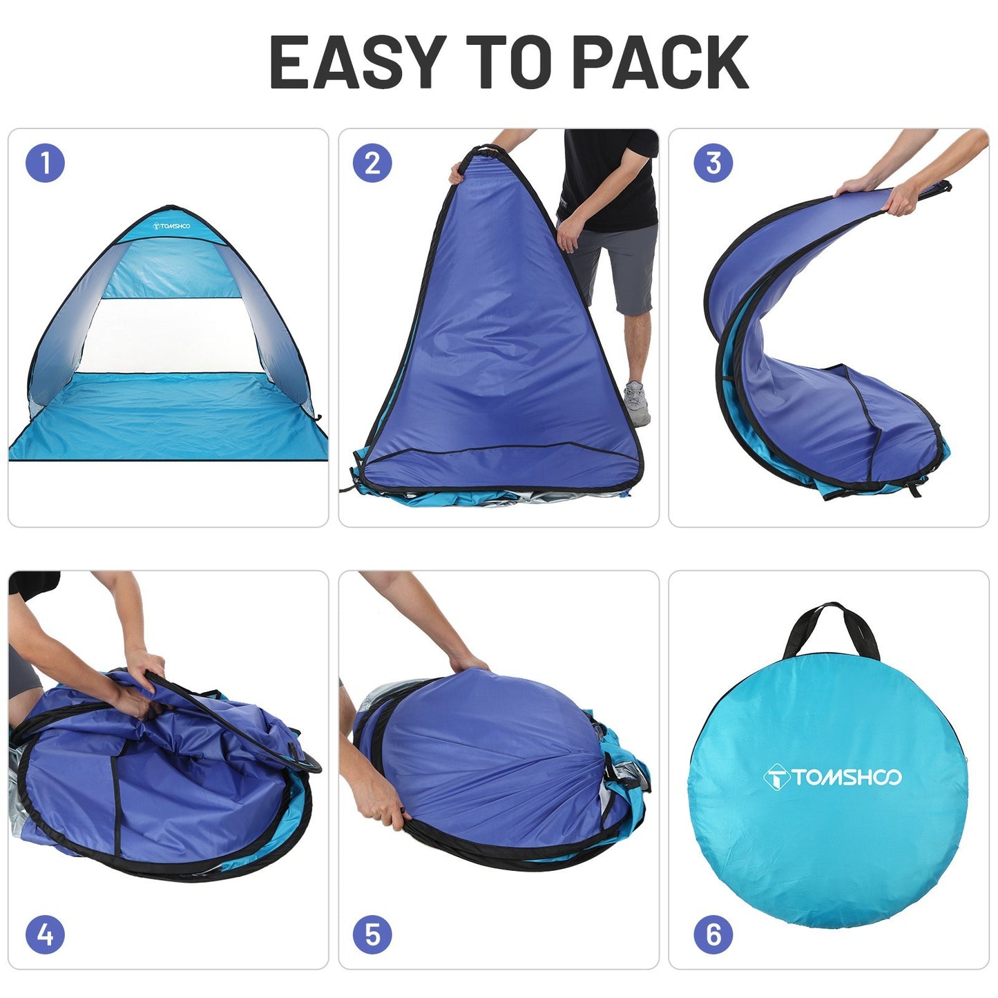 TOMSHOO Instant Pop-Up Beach Tent, Lightweight Sun Shelter with Carry Bag