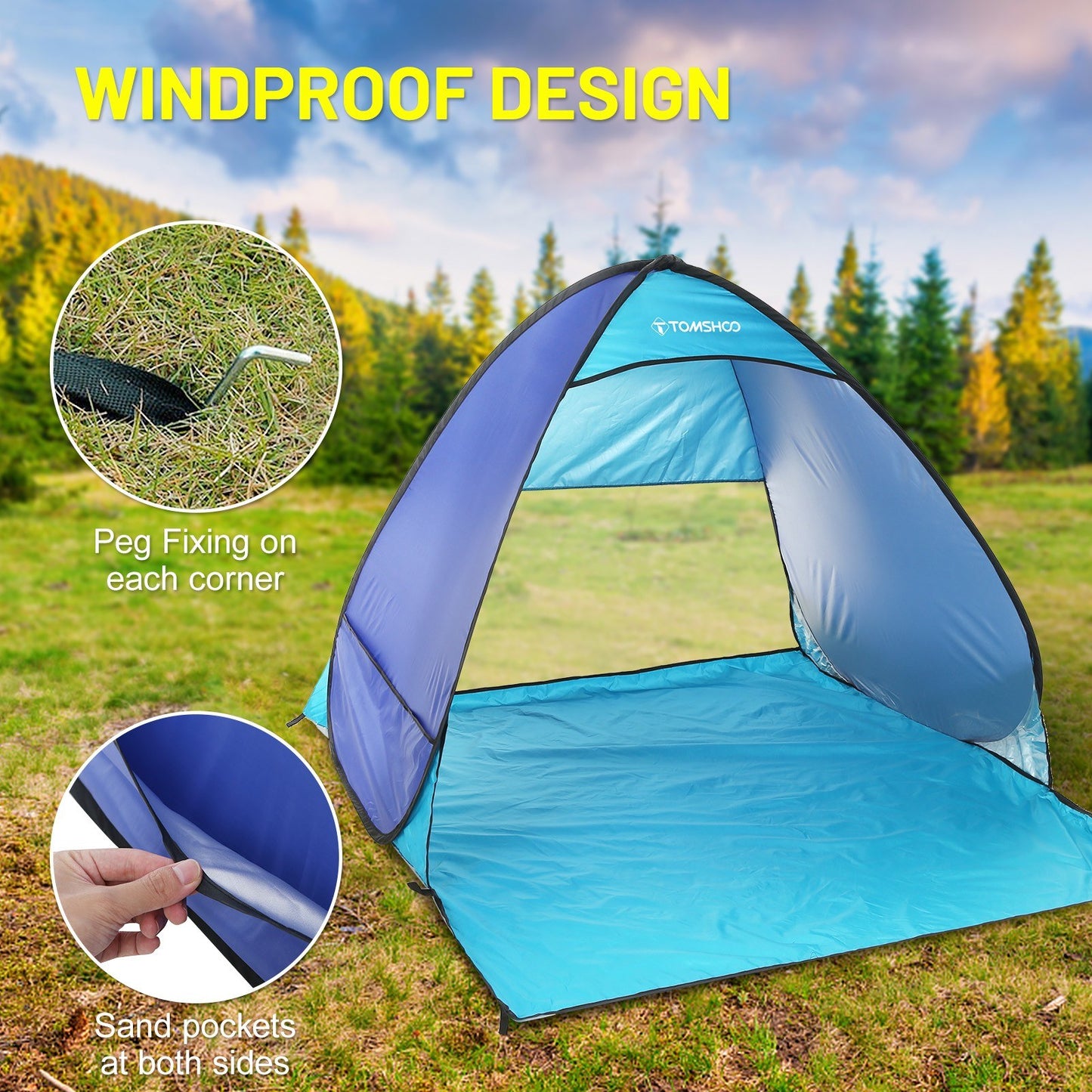 TOMSHOO Instant Pop-Up Beach Tent, Lightweight Sun Shelter with Carry Bag