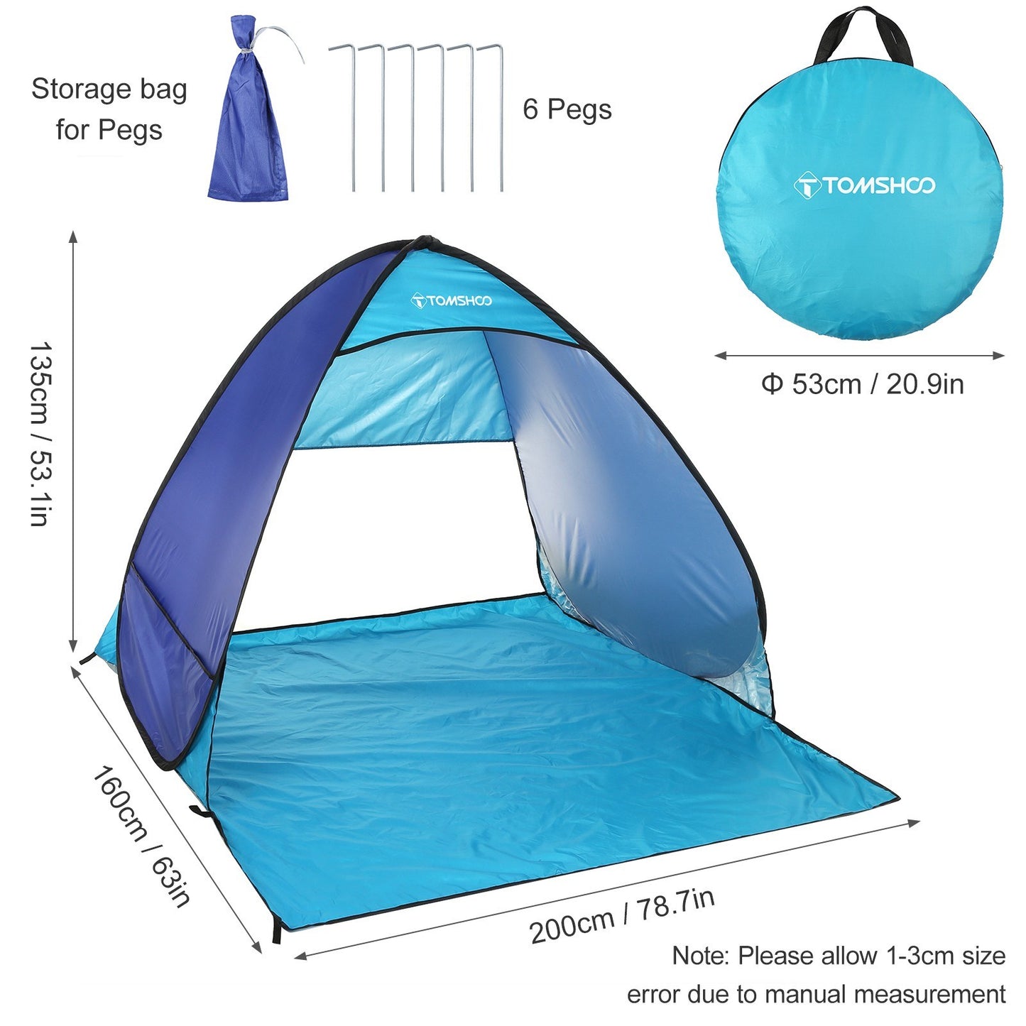 TOMSHOO Instant Pop-Up Beach Tent, Lightweight Sun Shelter with Carry Bag