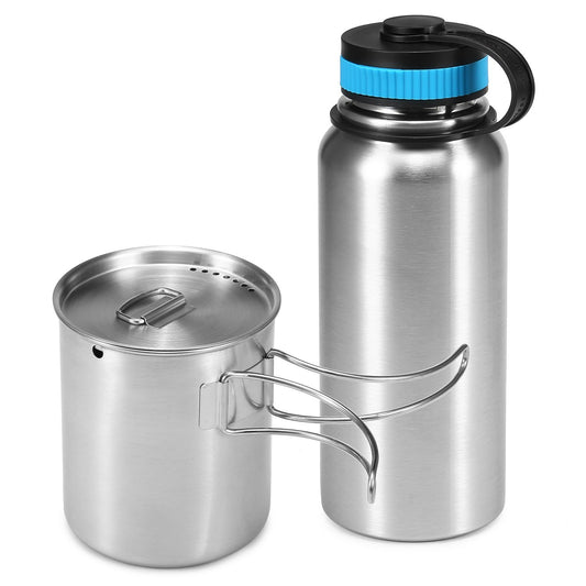 1000ml Stainless Steel Vacuum Insulated Bottle with 700ml Cup and Hanging Pot