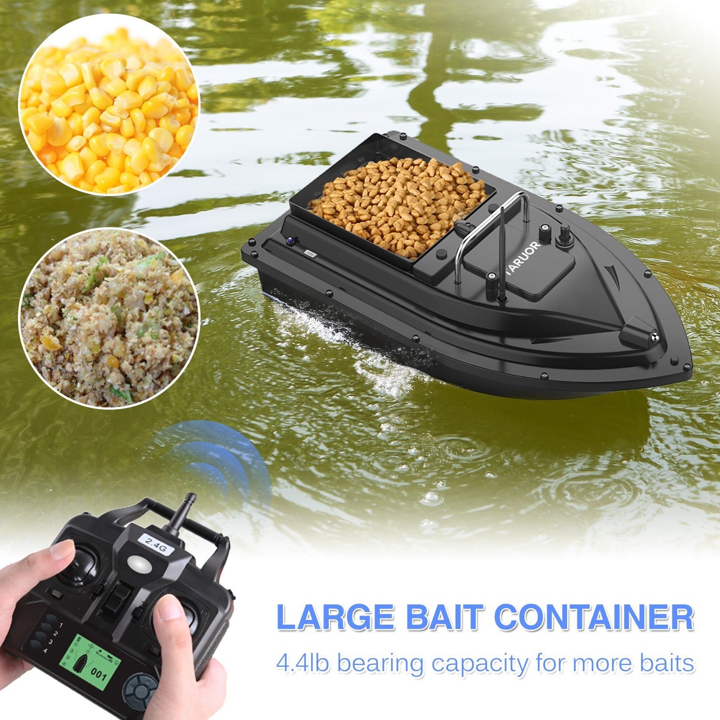 Taruor GPS Fishing Bait Boat - 16 Positioning Points, Large Container, 400-500M Range, 4.4lb Load, 10000mAh Battery