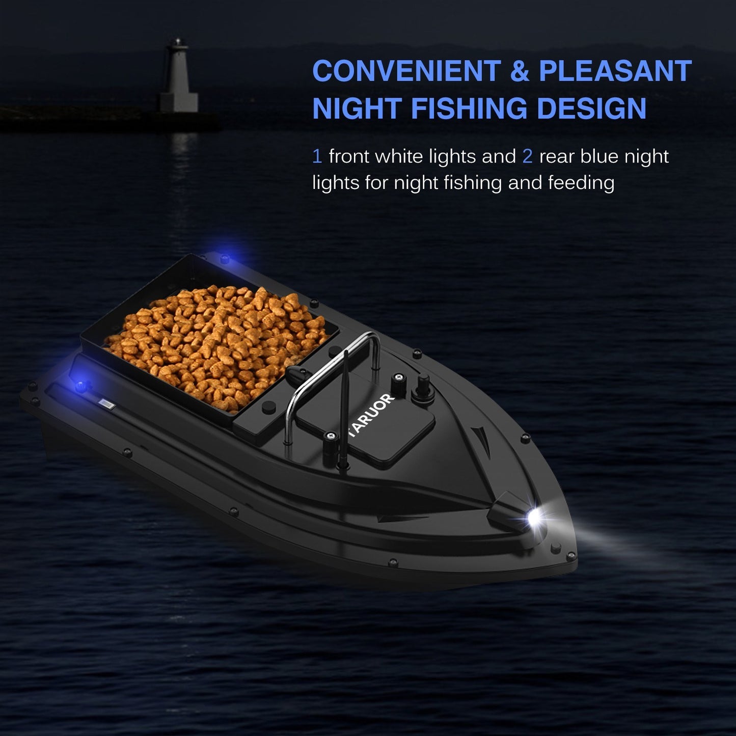 Taruor GPS Fishing Bait Boat - 16 Positioning Points, Large Container, 400-500M Range, 4.4lb Load, 10000mAh Battery