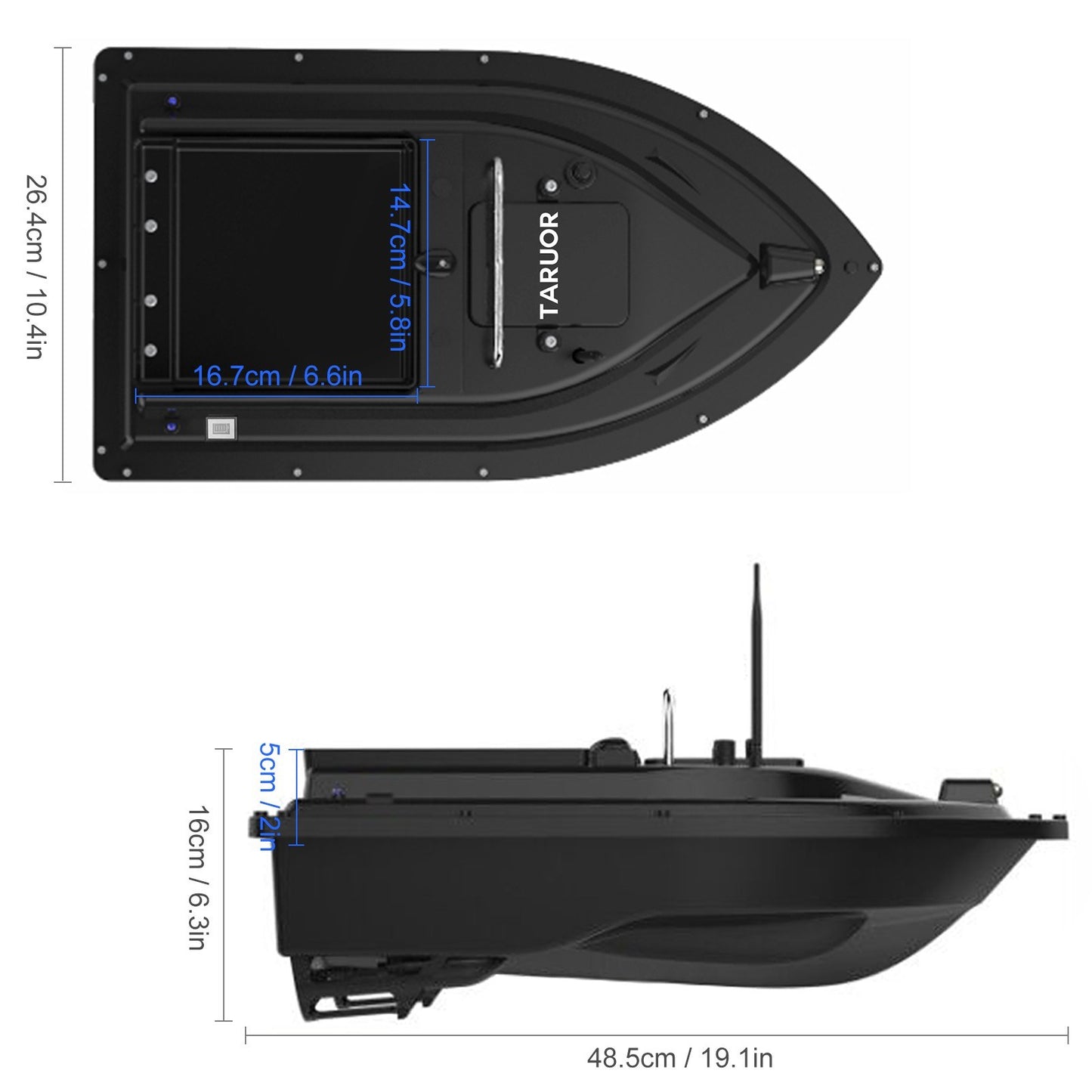 Taruor GPS Fishing Bait Boat - 16 Positioning Points, Large Container, 400-500M Range, 4.4lb Load, 10000mAh Battery