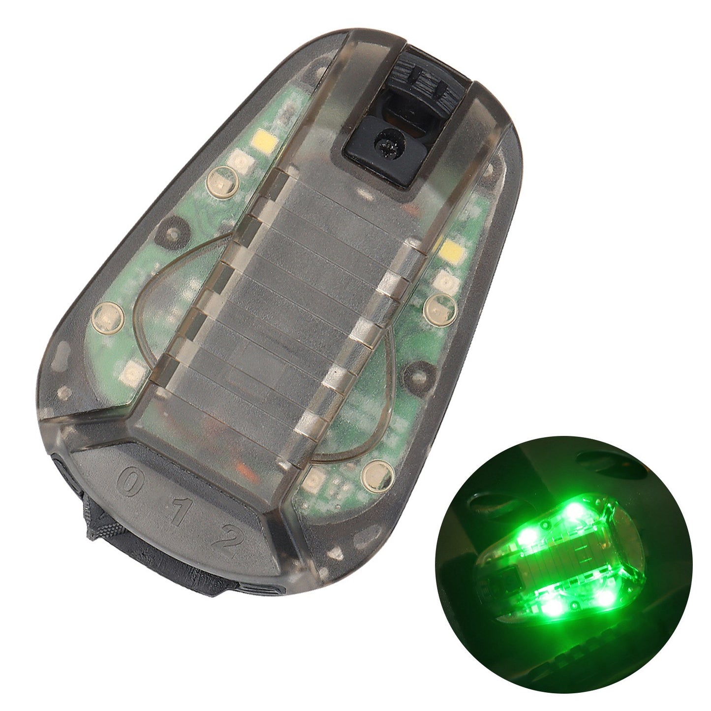 Helmet-Mounted Water-Resistant Strobe Light for Outdoor Safety and Camping