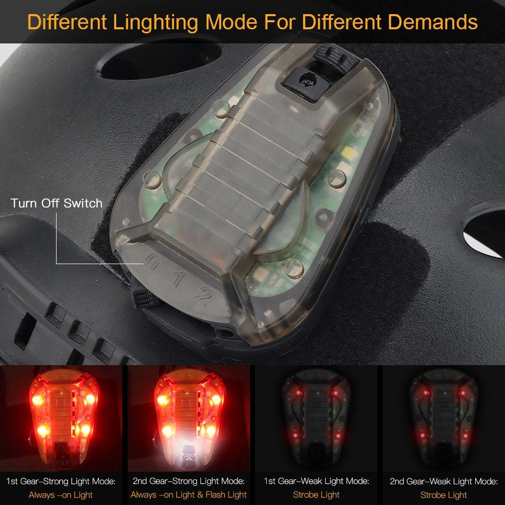 Helmet-Mounted Water-Resistant Strobe Light for Outdoor Safety and Camping
