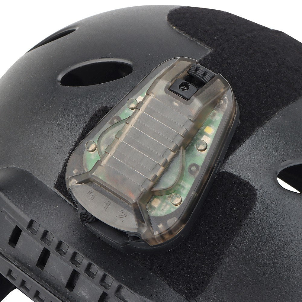 Helmet-Mounted Water-Resistant Strobe Light for Outdoor Safety and Camping