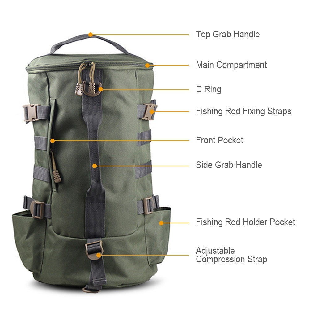 Large Capacity Multi-functional Fishing Backpack - Outdoor Travel, Camping, Rod & Reel Tackle Shoulder Bag