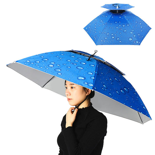Adjustable Double Layer Umbrella Hat for Sun & Rain - Unisex Folding Cap for Fishing, Camping, Hiking