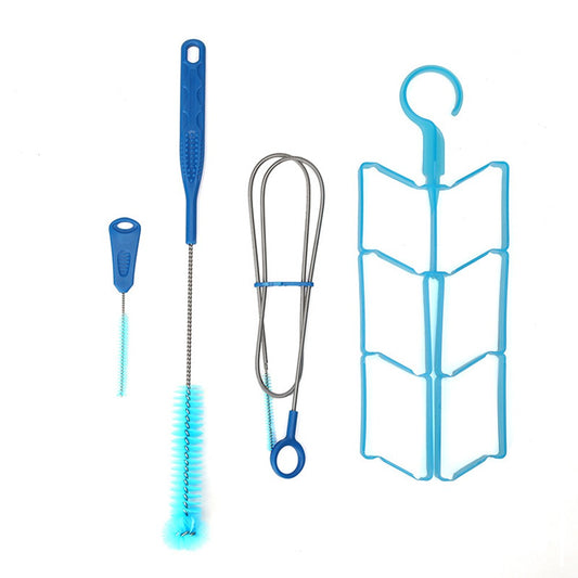 4-in-1 Universal Water Bag Cleaner Set with Flexible Long Hose Brush, Small Valve Brush, Large Bladder Brush & Drying Hanger