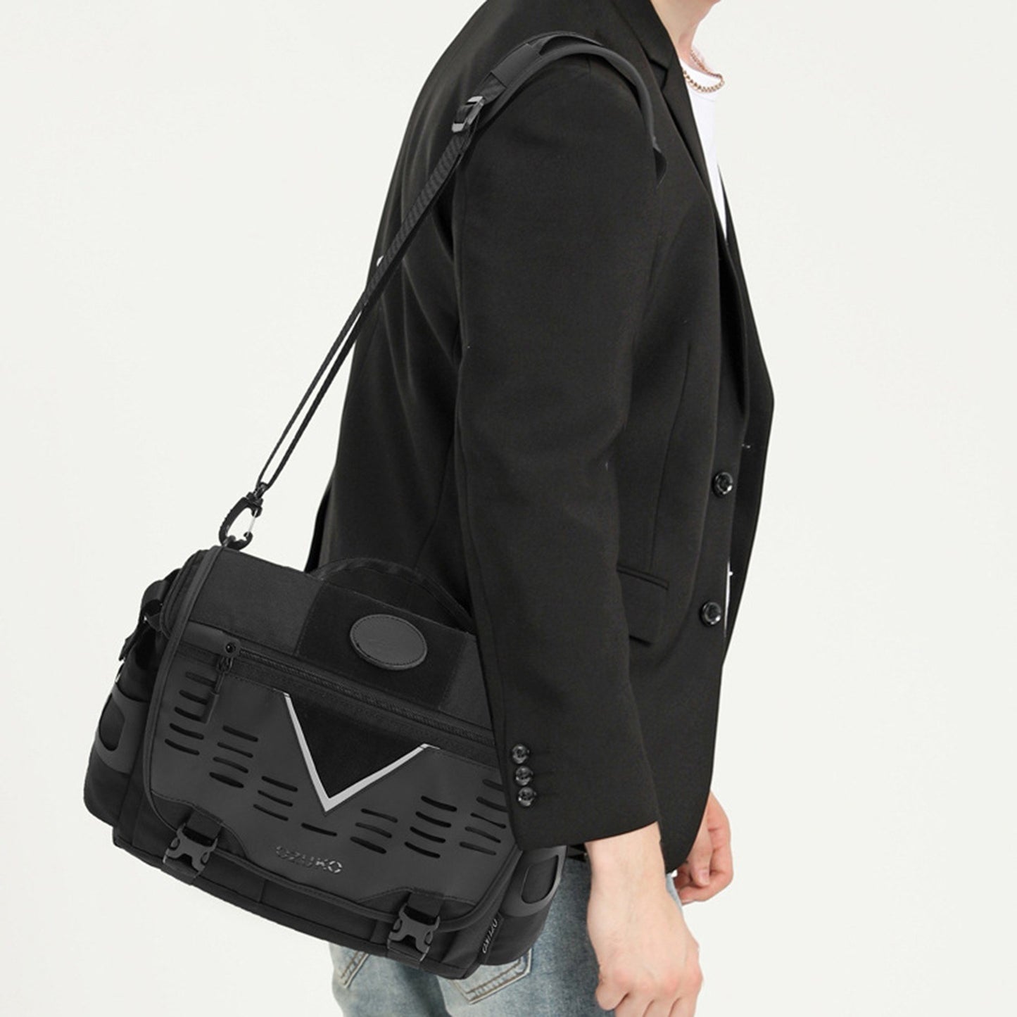 OZUKO Mens Waterproof Outdoor Cross-body Messenger Bag - Large Capacity, Single-Shoulder, Clear Storage