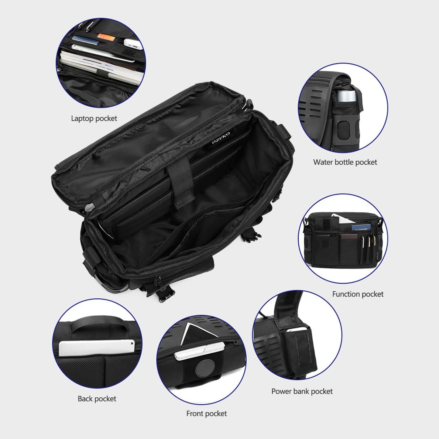 OZUKO Mens Waterproof Outdoor Cross-body Messenger Bag - Large Capacity, Single-Shoulder, Clear Storage
