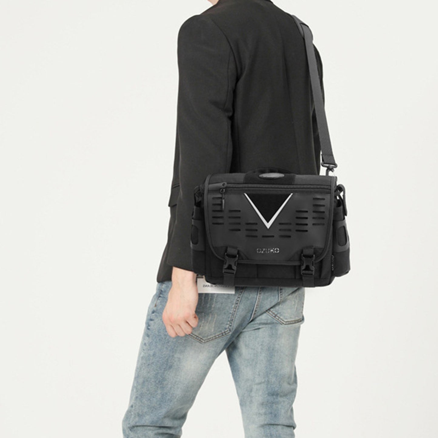 OZUKO Mens Waterproof Outdoor Cross-body Messenger Bag - Large Capacity, Single-Shoulder, Clear Storage
