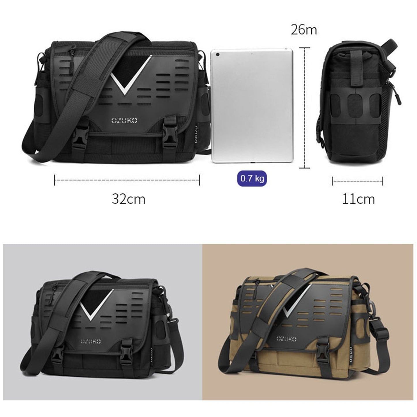 OZUKO Mens Waterproof Outdoor Cross-body Messenger Bag - Large Capacity, Single-Shoulder, Clear Storage