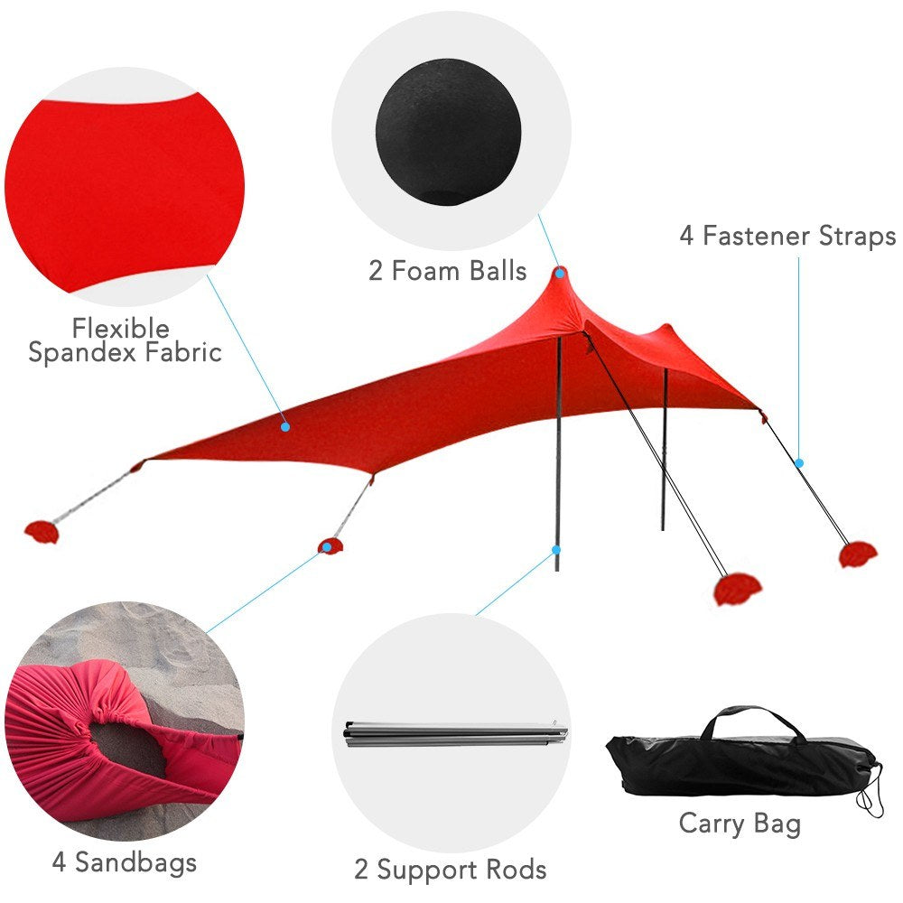 Sun Shelter Beach Tent with Sandbag Anchors