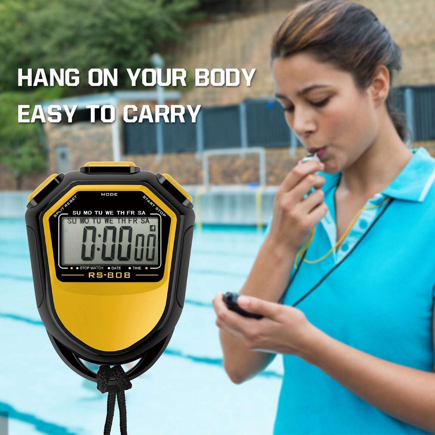 Digital Waterproof Stopwatch with Strap - Handheld LCD Timer & Chronograph for Sports Training