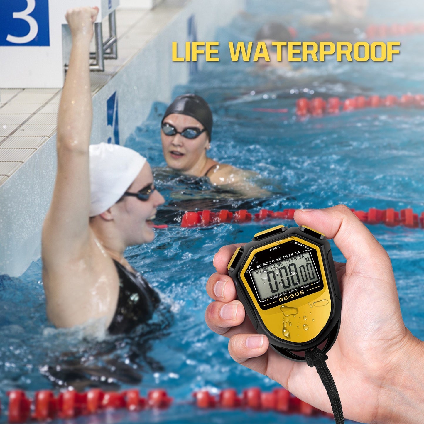 Digital Waterproof Stopwatch with Strap - Handheld LCD Timer & Chronograph for Sports Training