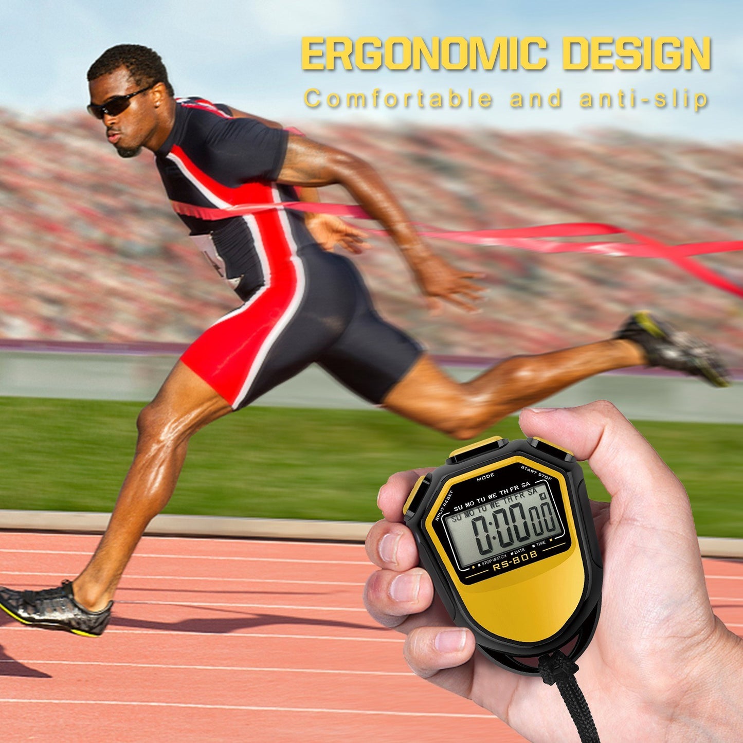 Digital Waterproof Stopwatch with Strap - Handheld LCD Timer & Chronograph for Sports Training