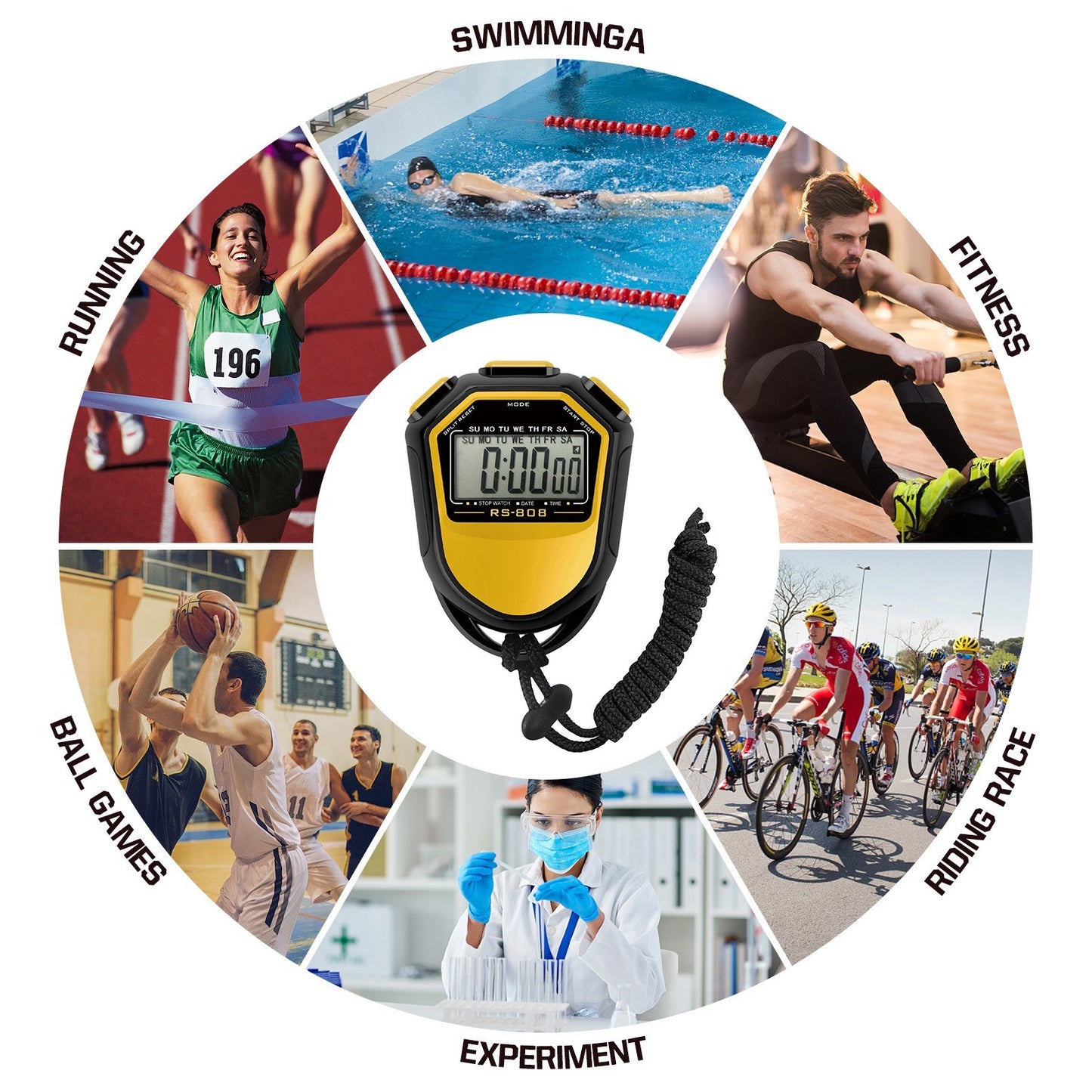 Digital Waterproof Stopwatch with Strap - Handheld LCD Timer & Chronograph for Sports Training
