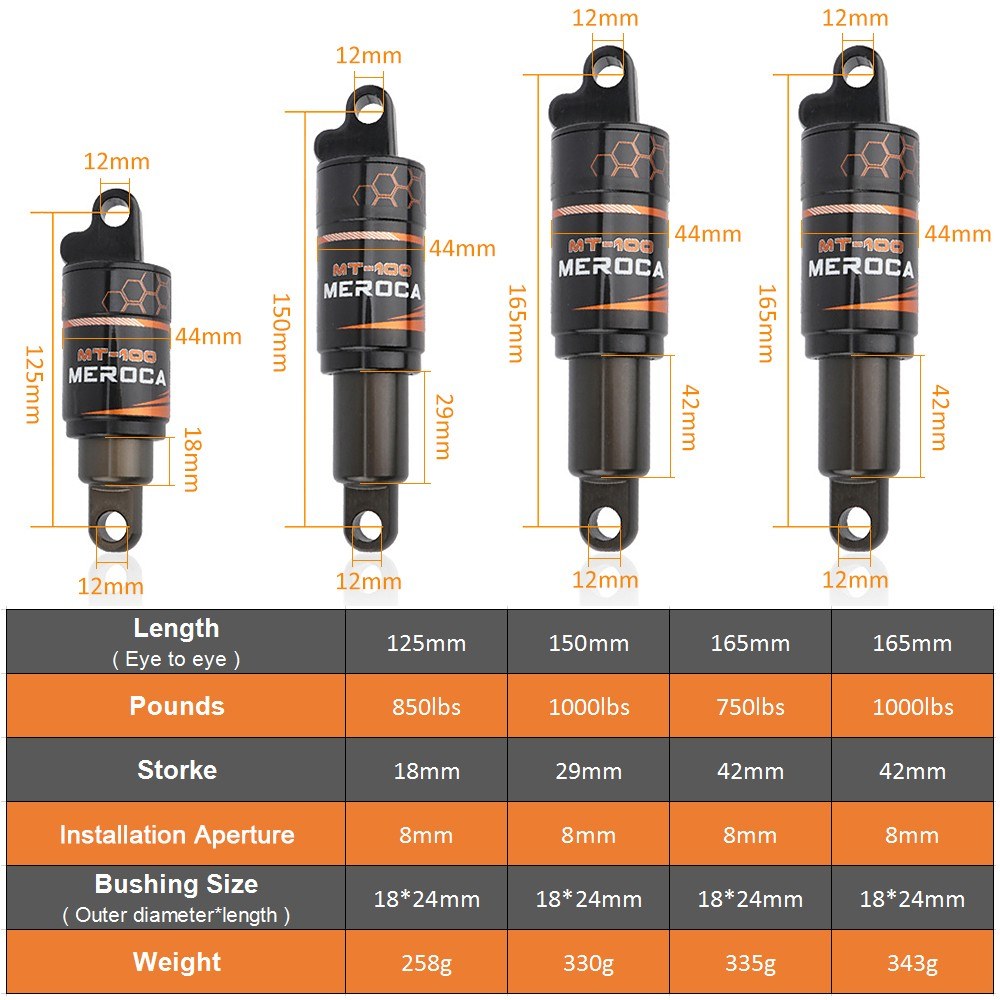 MTB Mountain Bike & Scooter Rear Shock Absorber with Integrated Oil Spring